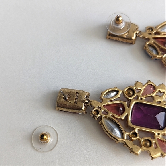 J. Crew Multi Jewel Cluster Drop Stone Dangle Earrings Amber Blue Green Magenta - Picture 6 of 9